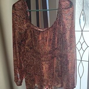 Floral Sheer Blouse - Multicolor - Lined Bodice